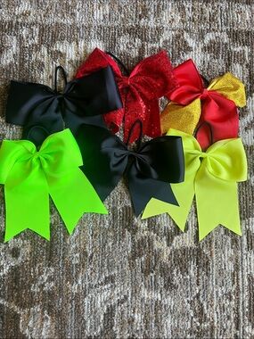 Assorted Girls Cheer bows with black hair tie security